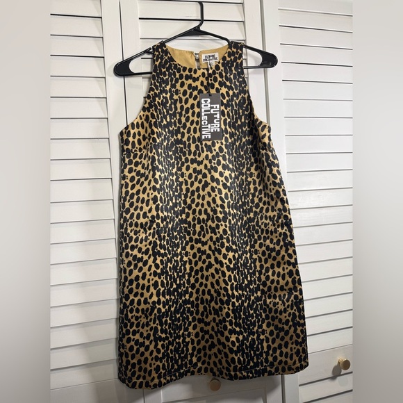 NWT Future Collective 90s Satin Mini Shift Sleeveless Dress Leopard Print Size S - Picture 5 of 6